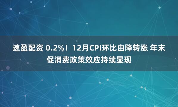 速盈配资 0.2%！12月CPI环比由降转涨 年末促消费政策效应持续显现